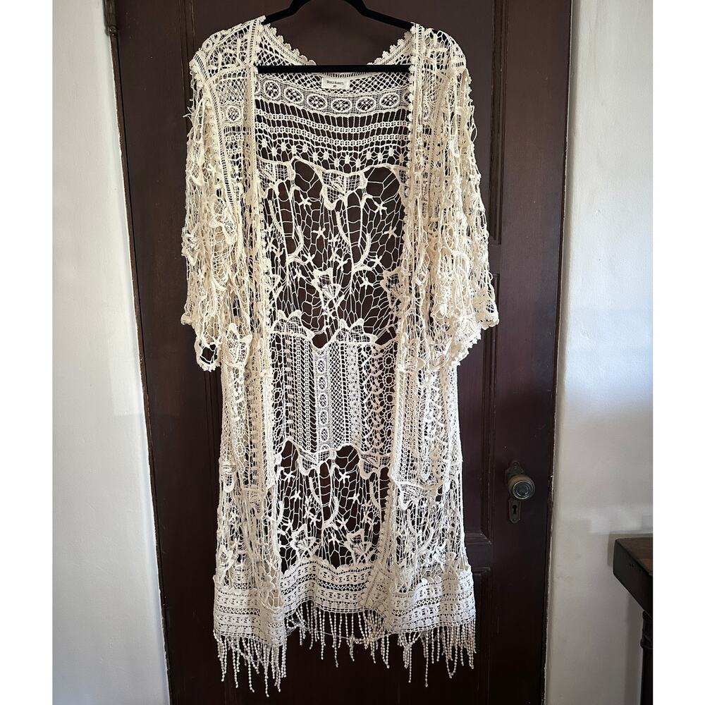 WORLD MARKET Crochet Kimono Boho Open Front | Swim Cover Up One Size Festival